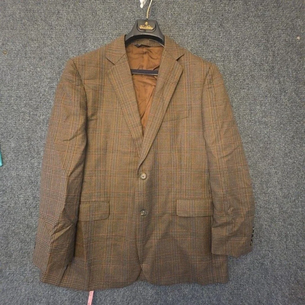 Brooks Brothers Madison Blazer Sport Coat Mens 44R Brown Wool Plaid Tweed Jacket